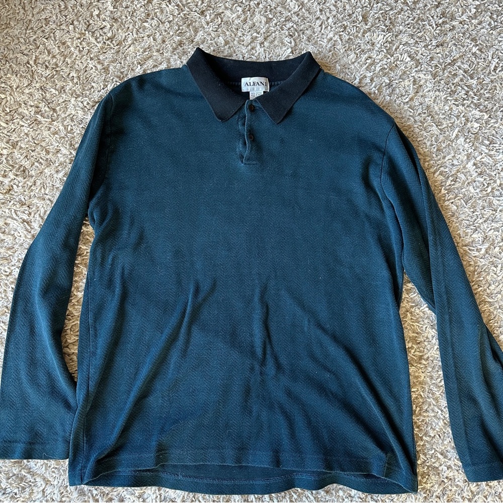 Alfani Long Sleeve Polo Shirt size XL Green Vintage